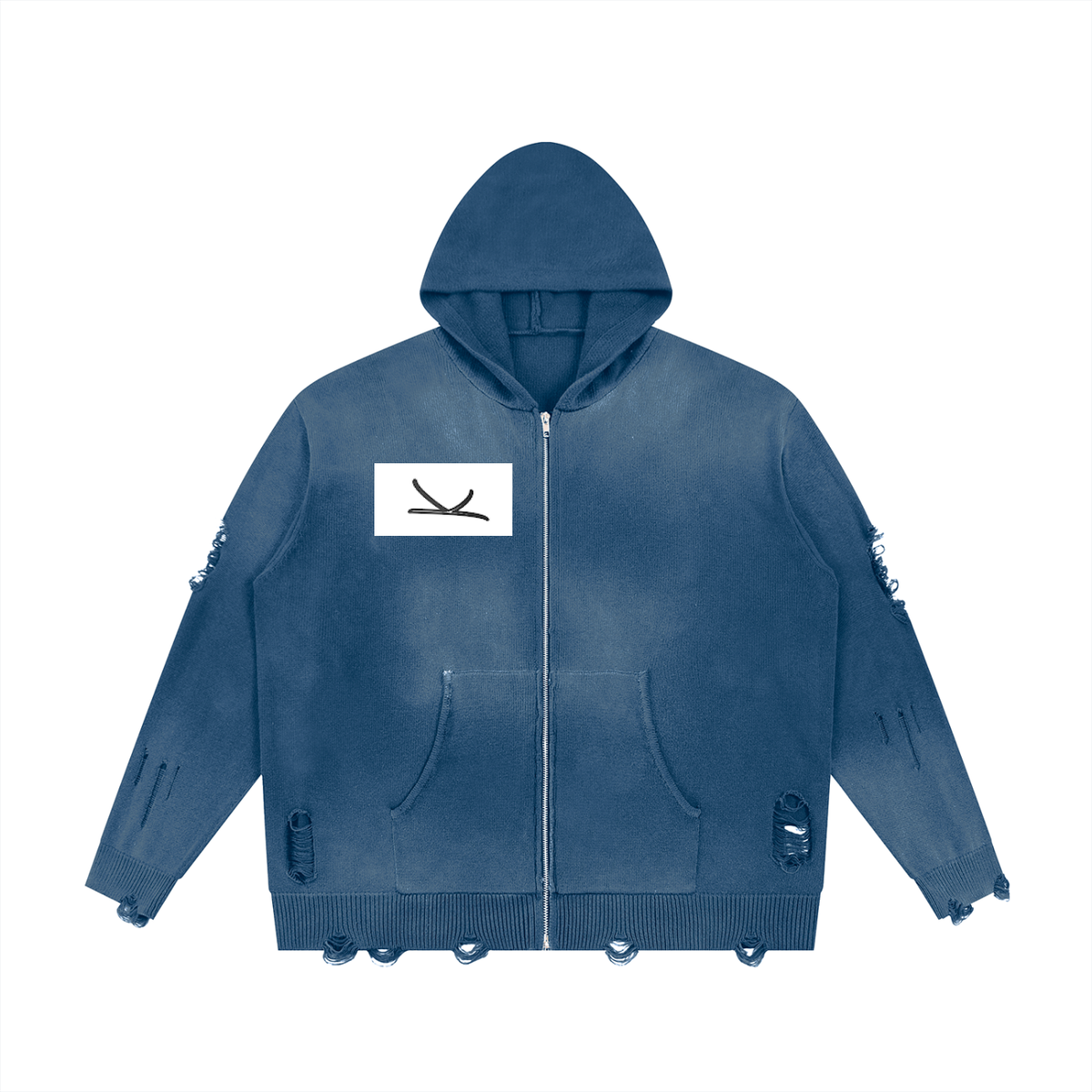 Unisex Distressed Full Zip Sweater