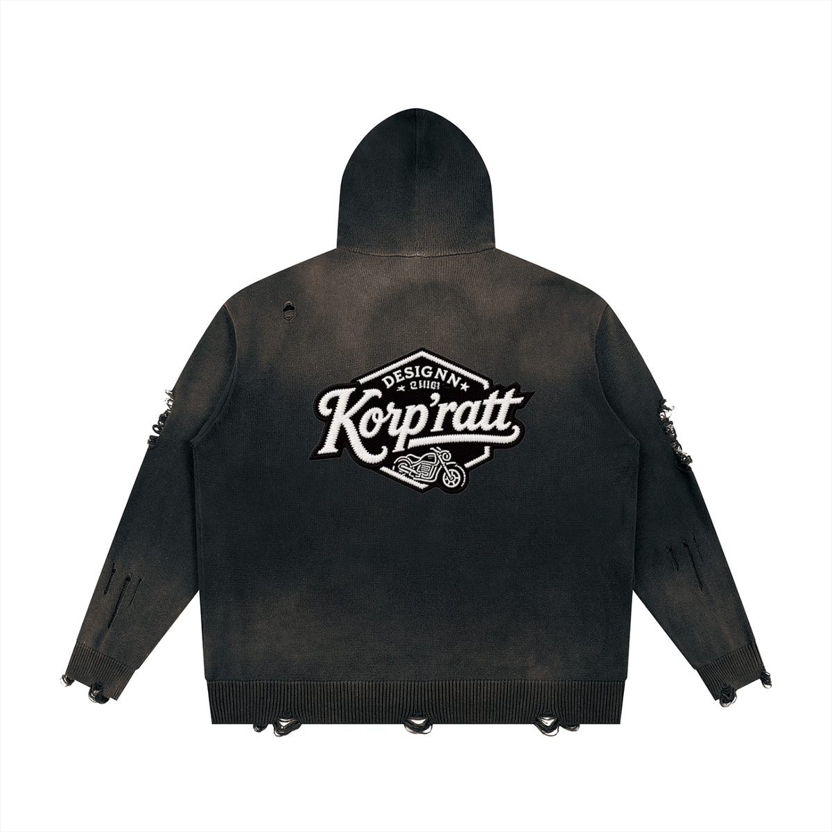 Unisex Distressed Full Zip Sweater