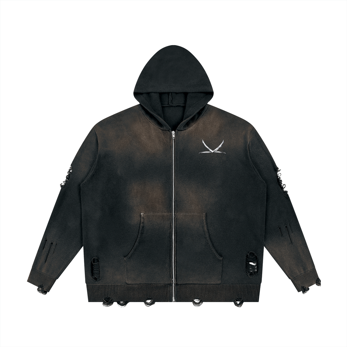 Unisex Distressed Full Zip Sweater